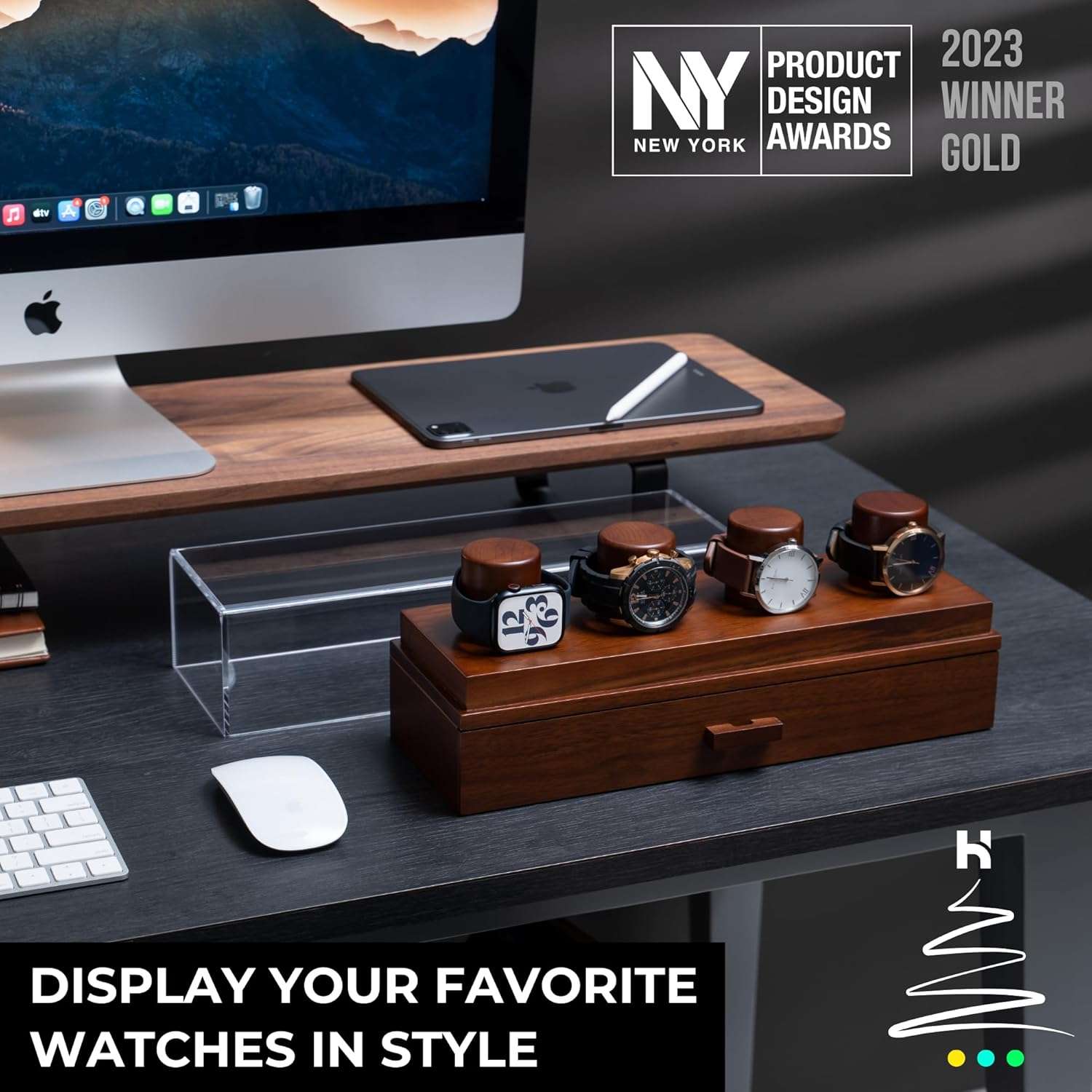 Holme & Hadfield 4-Slot Luxury Watch Box The Watch Deck – Premium Watch Display Case With a Drawer – Wooden Watch Box For Men With Lifetime Assurance – Mens Watch Stand – Unique Christmas Gift - 3