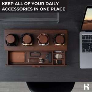 Holme & Hadfield 4-Slot Luxury Watch Box The Watch Deck – Premium Watch Display Case With a Drawer – Wooden Watch Box For Men With Lifetime Assurance – Mens Watch Stand – Unique Christmas Gift - 4