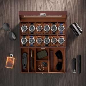 ProCase Watch Box for Men, 12 Slot Mens Watch Case With Drawer, Watch Display Case With Glass Lid, 2-Layer Watch Holder Organizer, Jewelry and Watch Storage for Men Women -12Slot, Espresso - 4