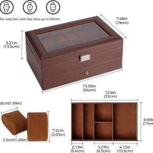 ProCase Watch Box for Men, 12 Slot Mens Watch Case With Drawer, Watch Display Case With Glass Lid, 2-Layer Watch Holder Organizer, Jewelry and Watch Storage for Men Women -12Slot, Espresso - 7