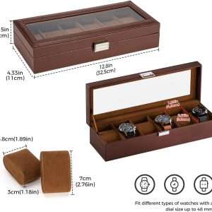 ProCase Watch Box for Men, 6 Slot Mens Watch Case, Watch Storage Watch Holder Organizer for Men, Watch Display Case With Glass Lid -6 Slot, Brown - 5