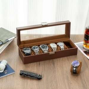 ProCase Watch Box for Men, 6 Slot Mens Watch Case, Watch Storage Watch Holder Organizer for Men, Watch Display Case With Glass Lid -6 Slot, Brown - 6