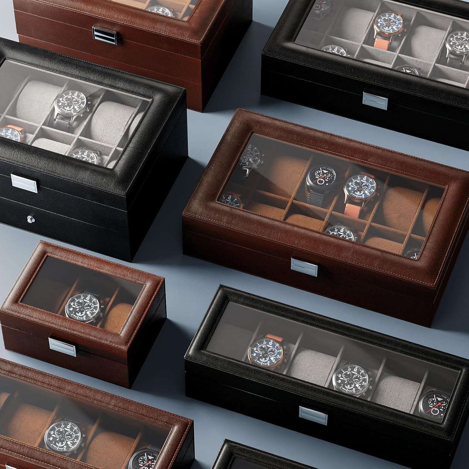 ProCase Watch Box for Men, 6 Slot Mens Watch Case, Watch Storage Watch Holder Organizer for Men, Watch Display Case With Glass Lid -6 Slot, Brown - 8