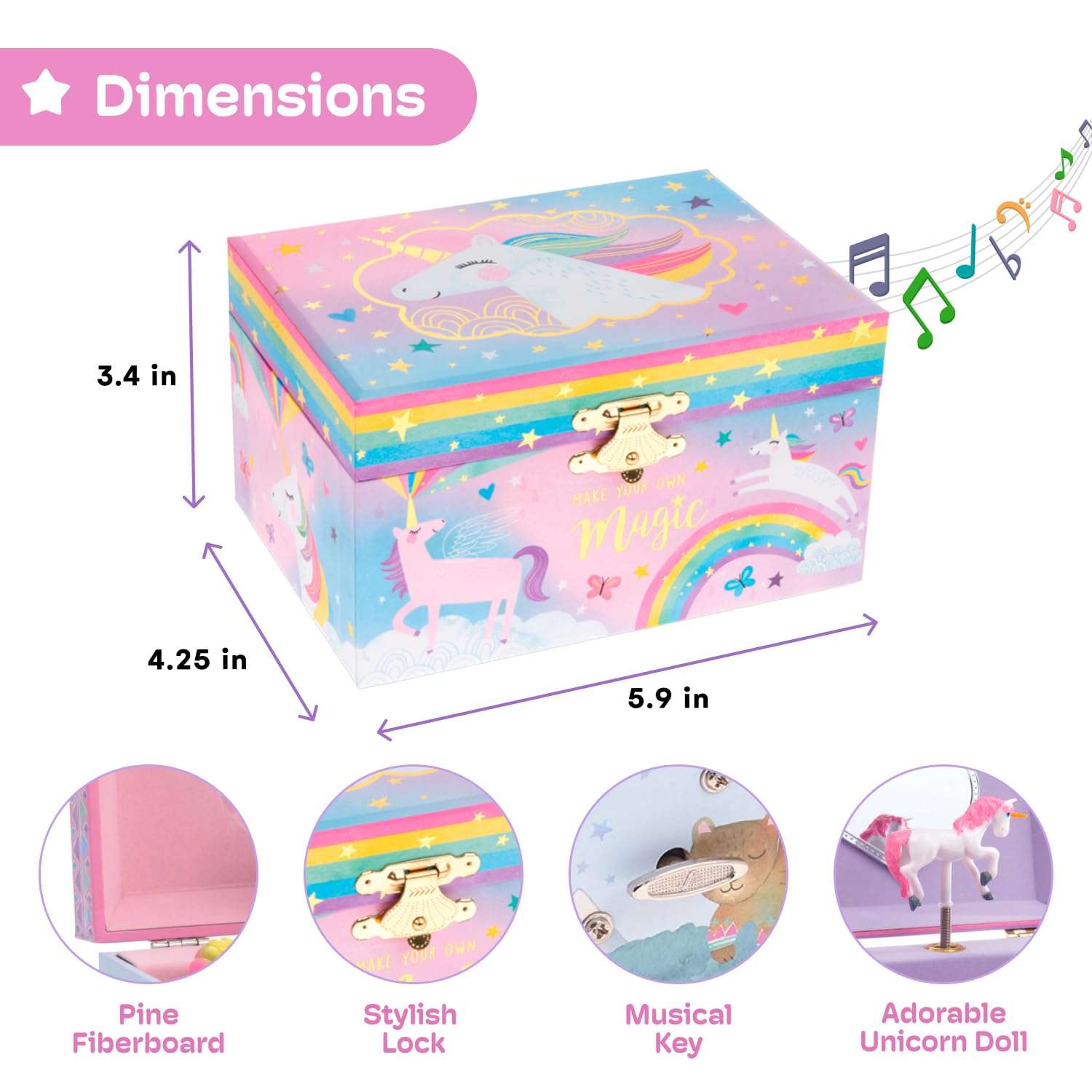 Jewelkeeper Jewelry Box for Girls, Cotton Candy Unicorn Musical Jewelry Boxes, The Beautiful Dreamer Tune and Spinning Unicorn Doll, Toys for Girls - 3