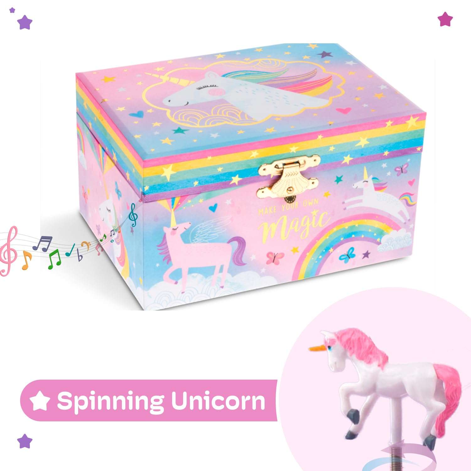 Jewelkeeper Jewelry Box for Girls, Cotton Candy Unicorn Musical Jewelry Boxes, The Beautiful Dreamer Tune and Spinning Unicorn Doll, Toys for Girls - 5