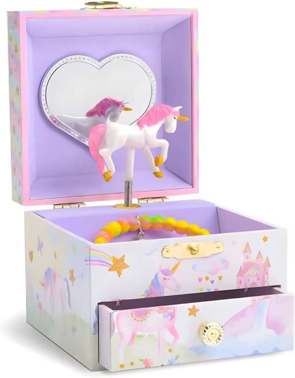 Jewelkeeper Jewelry Box for Girls with 1 Drawer - Unicorn Musical Jewelry Boxes, Beautiful Dreamer Tune, Spinning Unicorn Doll, Little Girl Jewelry Box, Gifts for 5 Year Old Girls, Engineered Wood - 1