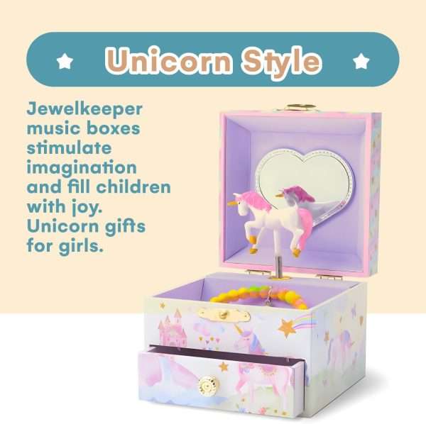 Jewelkeeper Jewelry Box for Girls with 1 Drawer - Unicorn Musical Jewelry Boxes, Beautiful Dreamer Tune, Spinning Unicorn Doll, Little Girl Jewelry Box, Gifts for 5 Year Old Girls, Engineered Wood - 3