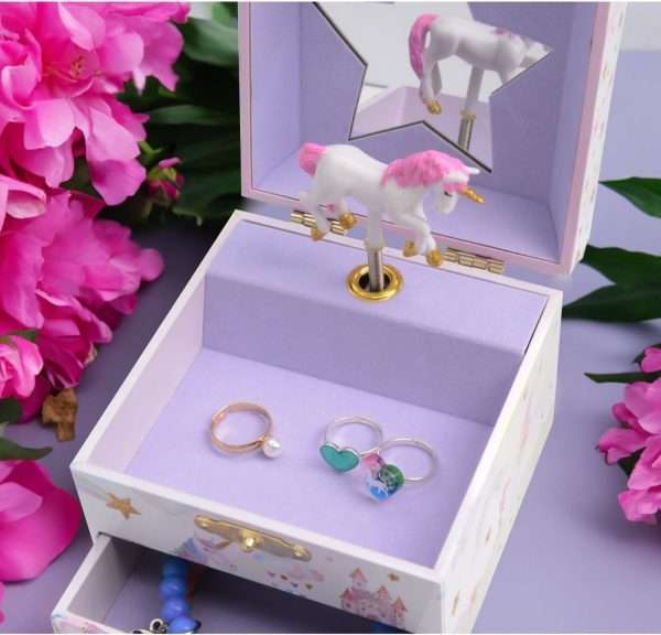 Jewelkeeper Jewelry Box for Girls with 1 Drawer - Unicorn Musical Jewelry Boxes, Beautiful Dreamer Tune, Spinning Unicorn Doll, Little Girl Jewelry Box, Gifts for 5 Year Old Girls, Engineered Wood - 5