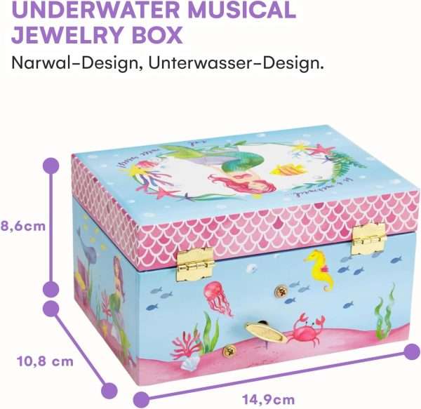 Jewelkeeper Musical Jewelry Box for Girls, Underwater Mermaid Jewelry Boxes, Over The Waves Tune and Spinning Mermaid Doll, Girls Gifts Music Box - 3