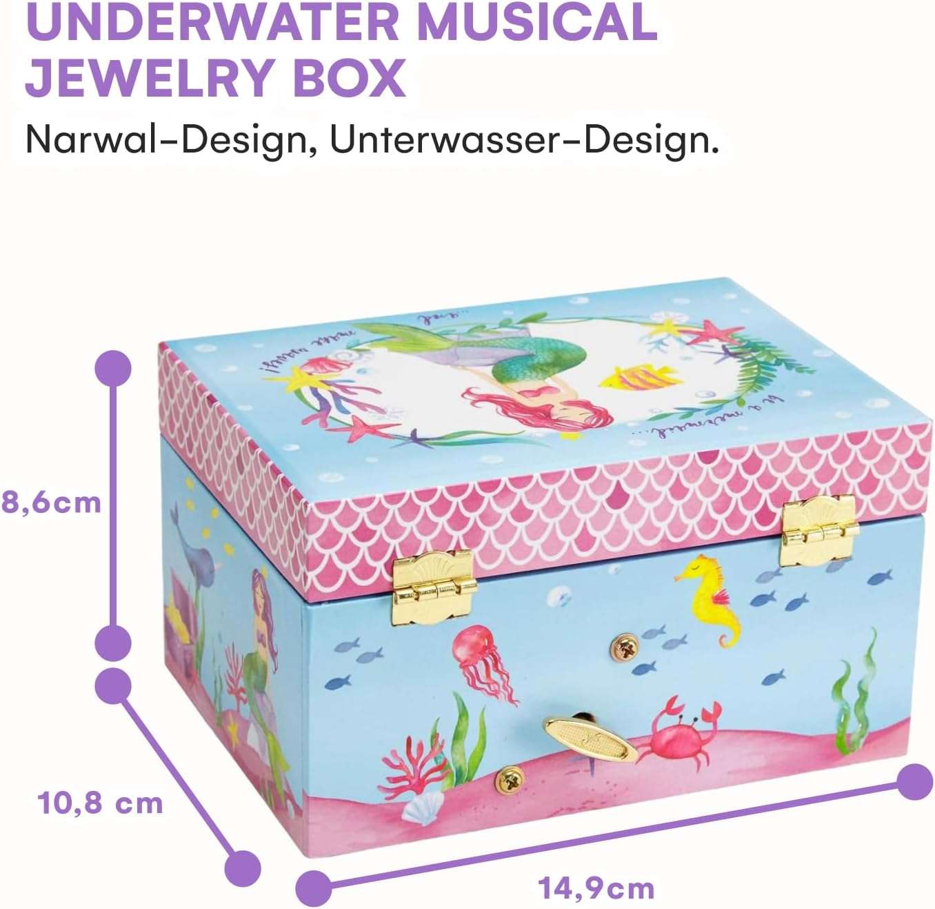 Jewelkeeper Musical Jewelry Box for Girls, Underwater Mermaid Jewelry Boxes, Over The Waves Tune and Spinning Mermaid Doll, Girls Gifts Music Box - 3