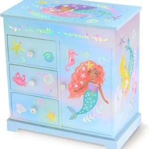 Mermaid Musical Jewelry Box for Girls - Kids Music Box with Drawers, Mermaid Gifts for Girls, Mermaid Jewelry Boxes for Ages 3-10 - 9 x 5 x 9.3 in - 1