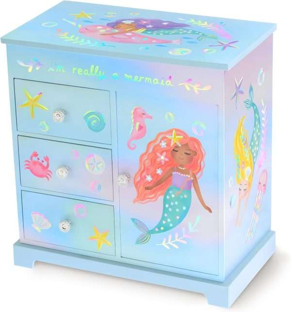 Mermaid Musical Jewelry Box for Girls - Kids Music Box with Drawers, Mermaid Gifts for Girls, Mermaid Jewelry Boxes for Ages 3-10 - 9 x 5 x 9.3 in - 1