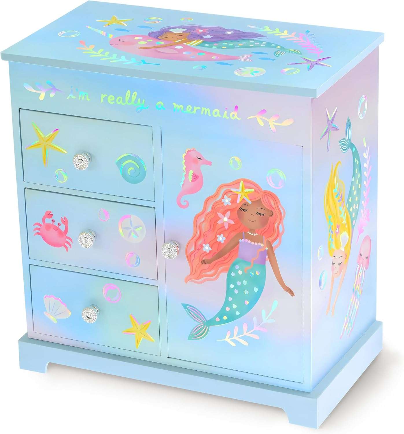 Mermaid Musical Jewelry Box for Girls - Kids Music Box with Drawers, Mermaid Gifts for Girls, Mermaid Jewelry Boxes for Ages 3-10 - 9 x 5 x 9.3 in - 1