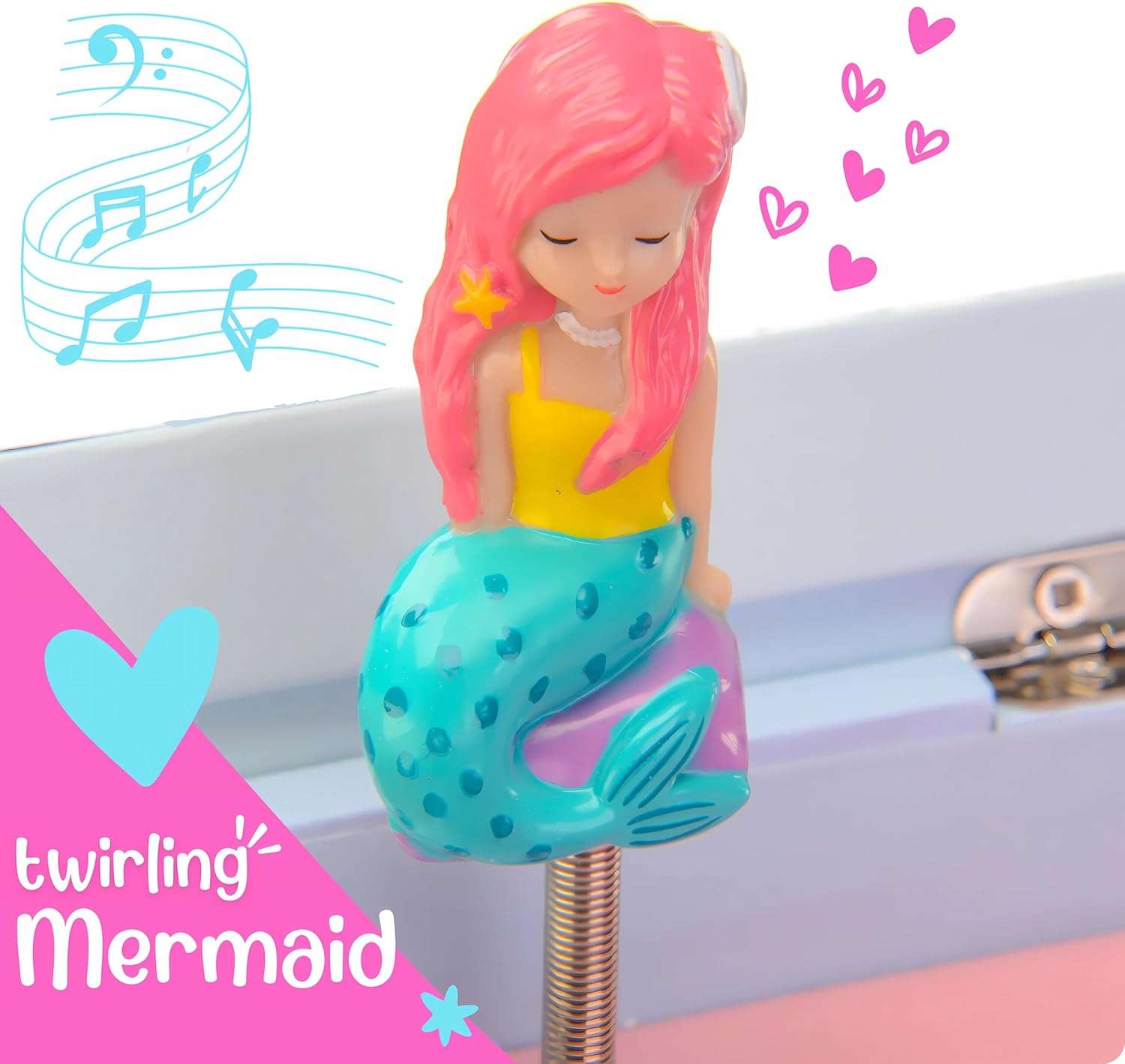 Mermaid Musical Jewelry Box for Girls - Kids Music Box with Drawers, Mermaid Gifts for Girls, Mermaid Jewelry Boxes for Ages 3-10 - 9 x 5 x 9.3 in - 4