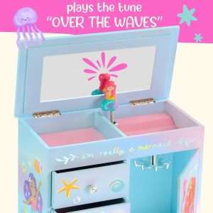 Mermaid Musical Jewelry Box for Girls - Kids Music Box with Drawers, Mermaid Gifts for Girls, Mermaid Jewelry Boxes for Ages 3-10 - 9 x 5 x 9.3 in - 6