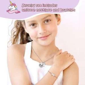 Musical Jewelry Box for Girls 3 Layer Music Box with Drawers Spinning Ballerina Unicorn Design Included Unicorn Jewelry Set Kids Birthday Christmas Gifts for Girls, Purple - 6