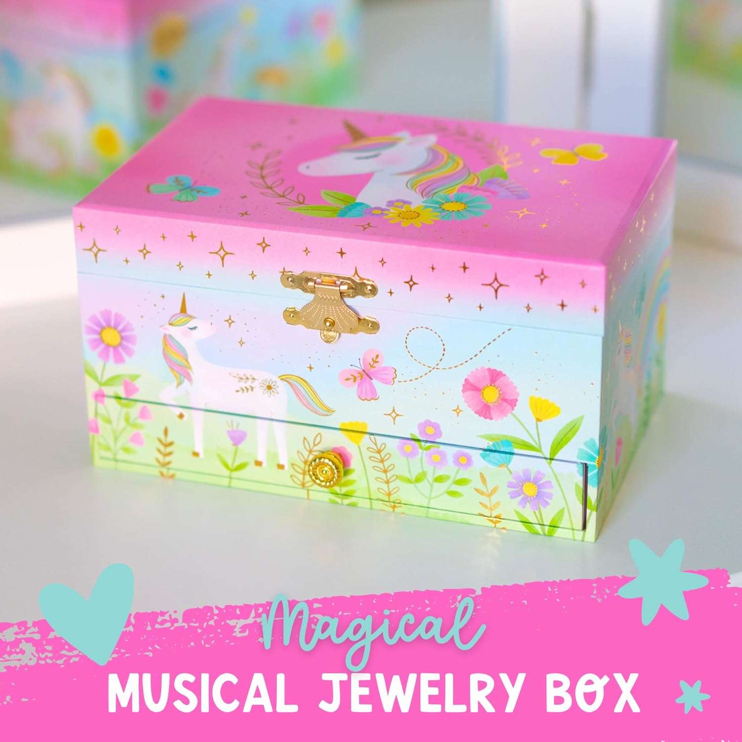 Musical Unicorn Kids Jewelry Box - Girls Jewelry Box with Mirror, Unicorn Toys for Girls Age 4-6 - 2