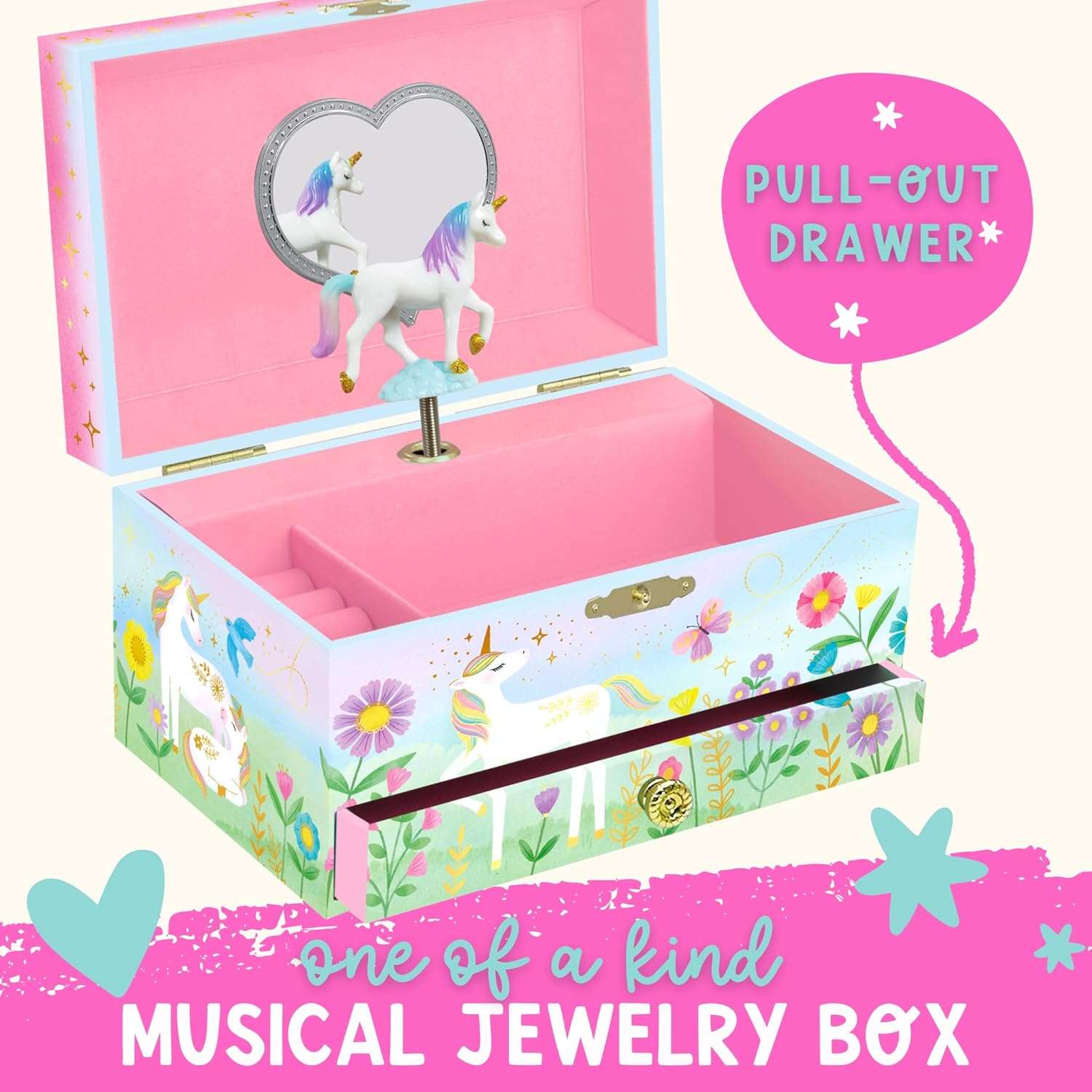 Musical Unicorn Kids Jewelry Box - Girls Jewelry Box with Mirror, Unicorn Toys for Girls Age 4-6 - 5