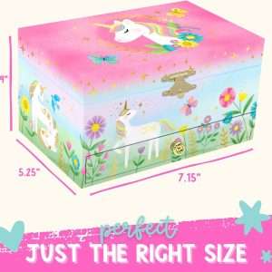 Musical Unicorn Kids Jewelry Box - Girls Jewelry Box with Mirror, Unicorn Toys for Girls Age 4-6 - 7
