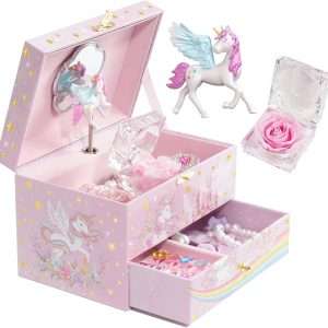 ProCase Children's Jewelry Box, Kids Jewelry Organizer with Unicorn for Little Girls Toddler, Jewelry Case for Necklace Earrings Bracelet Watch Lipstick Ring -Sunshine - 1