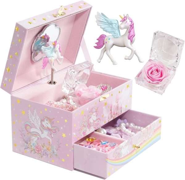 ProCase Children's Jewelry Box, Kids Jewelry Organizer with Unicorn for Little Girls Toddler, Jewelry Case for Necklace Earrings Bracelet Watch Lipstick Ring -Sunshine - 1