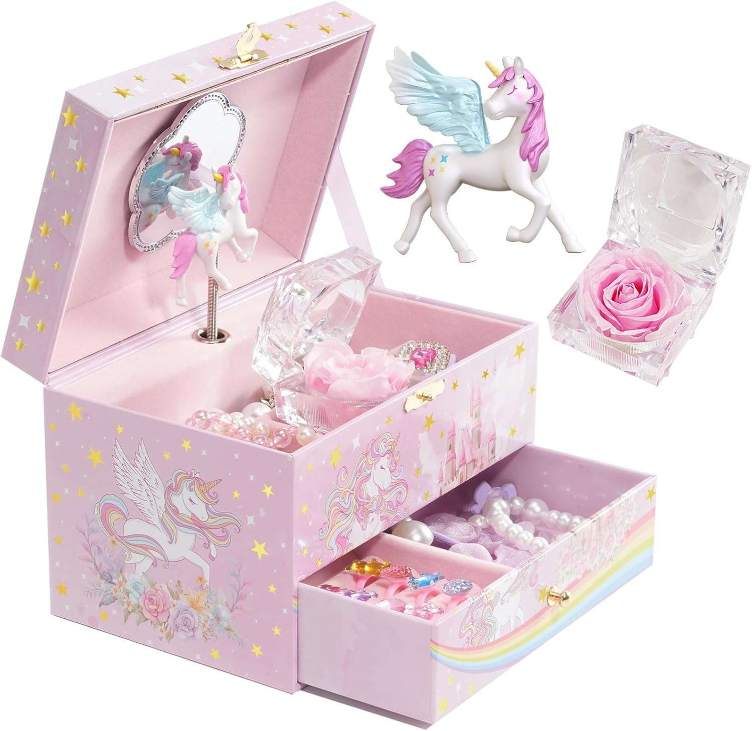 ProCase Children's Jewelry Box, Kids Jewelry Organizer with Unicorn for Little Girls Toddler, Jewelry Case for Necklace Earrings Bracelet Watch Lipstick Ring -Sunshine - 1