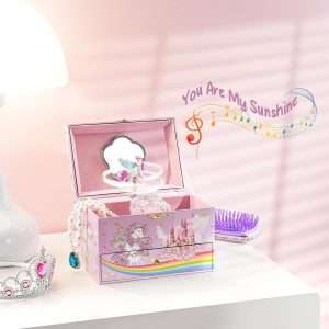 ProCase Children's Jewelry Box, Kids Jewelry Organizer with Unicorn for Little Girls Toddler, Jewelry Case for Necklace Earrings Bracelet Watch Lipstick Ring -Sunshine - 5