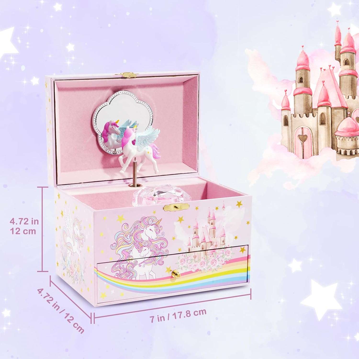 ProCase Children's Jewelry Box, Kids Jewelry Organizer with Unicorn for Little Girls Toddler, Jewelry Case for Necklace Earrings Bracelet Watch Lipstick Ring -Sunshine - 6