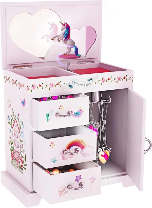Unicorn Musical Jewelry Box for Kids - Unicorn Gifts for Girls, Ages 3-8, Best Princess Room Unicorn Toys Gift for Age 3, 4, 5, 6, 7, 8 Year Old Little Girl - Birthday Present Toy Ideas Music Box - 1