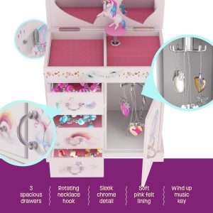 Unicorn Musical Jewelry Box for Kids - Unicorn Gifts for Girls, Ages 3-8, Best Princess Room Unicorn Toys Gift for Age 3, 4, 5, 6, 7, 8 Year Old Little Girl - Birthday Present Toy Ideas Music Box - 6