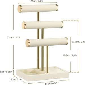 3 Tier Bracelet Holder Display - Detachable T Bar Beige Velvet Bracelet Holder, Jewelry Holder Organizer for Bracelet, Necklace, Watches, Rings - 6