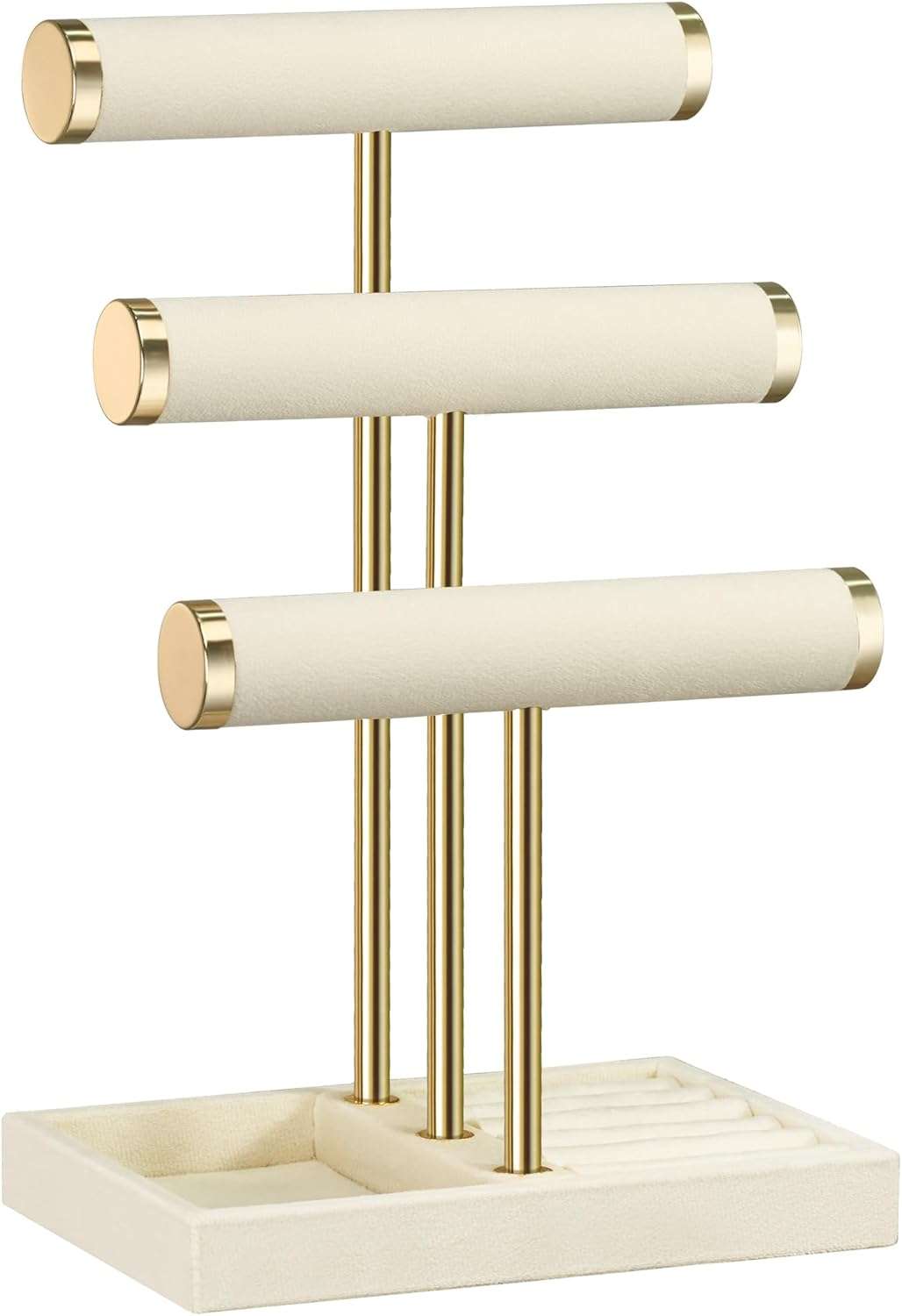 3 Tier Bracelet Holder Display - Detachable T Bar Beige Velvet Bracelet Holder, Jewelry Holder Organizer for Bracelet, Necklace, Watches, Rings - 7