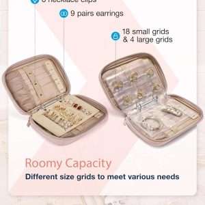 BAGSMART Jewelry Travel Organizer Case for Home Jewelry Organizer Storage Ring Binder Jewelry Bags Clear Jewelry Rolls Zipper Pouch Bag for Necklaces, Earrings, Rings, Bracelets, Pink - 2