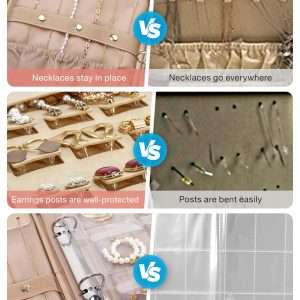 BAGSMART Jewelry Travel Organizer Case for Home Jewelry Organizer Storage Ring Binder Jewelry Bags Clear Jewelry Rolls Zipper Pouch Bag for Necklaces, Earrings, Rings, Bracelets, Pink - 3