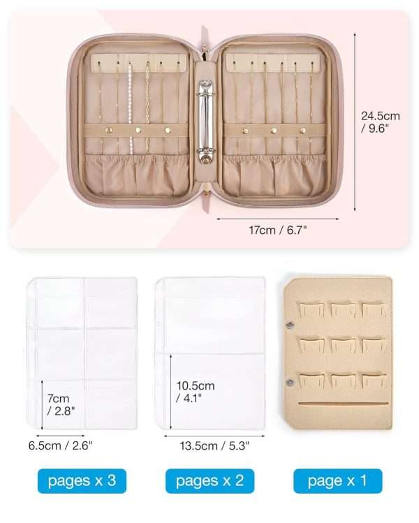 BAGSMART Jewelry Travel Organizer Case for Home Jewelry Organizer Storage Ring Binder Jewelry Bags Clear Jewelry Rolls Zipper Pouch Bag for Necklaces, Earrings, Rings, Bracelets, Pink - 4