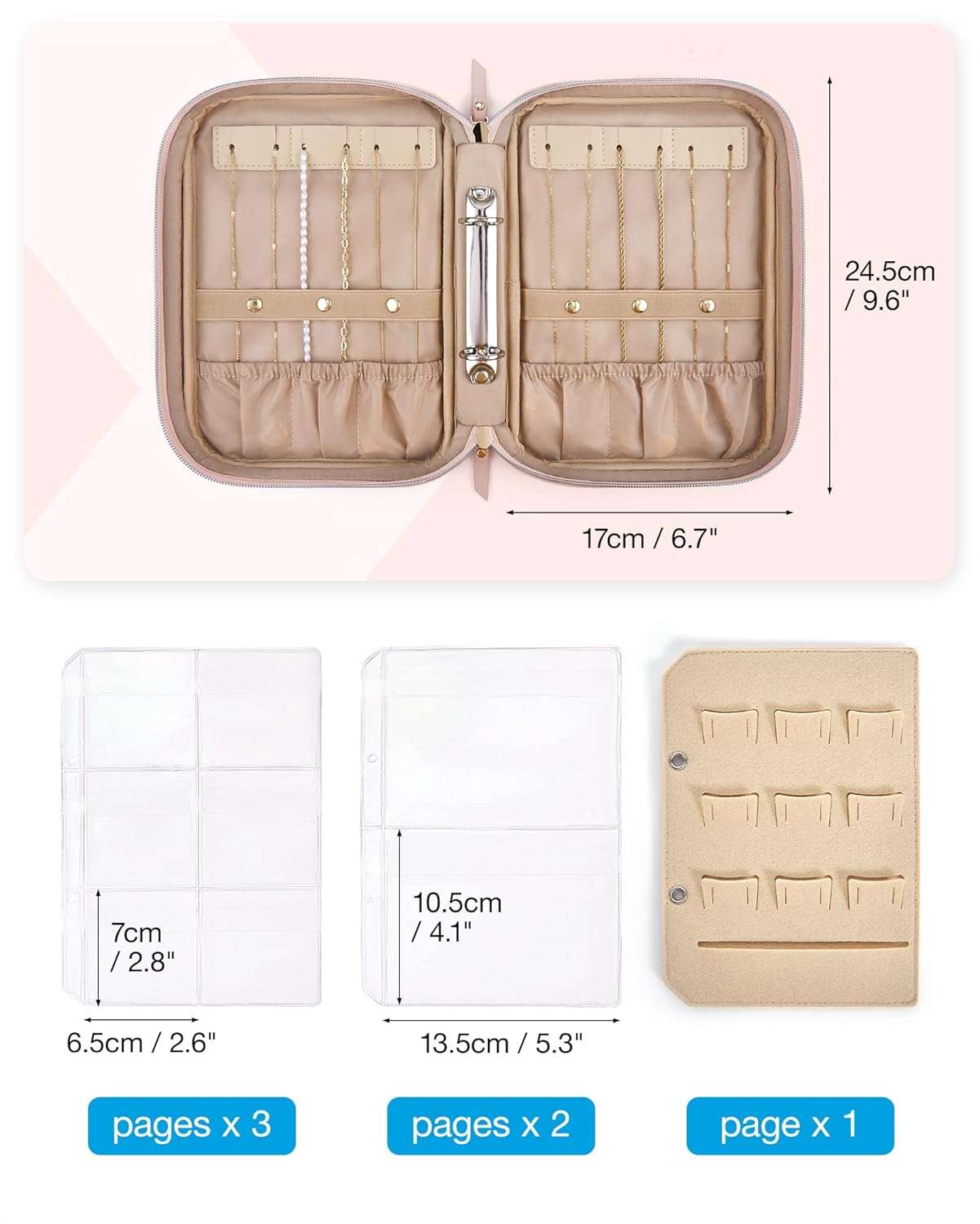 BAGSMART Jewelry Travel Organizer Case for Home Jewelry Organizer Storage Ring Binder Jewelry Bags Clear Jewelry Rolls Zipper Pouch Bag for Necklaces, Earrings, Rings, Bracelets, Pink - 4