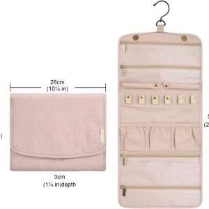 BAGSMART Travel Hanging Jewelry Organizer Case Foldable Jewelry Roll with Hanger for Journey Rings, Necklaces, Bracelets, Earrings, Soft Pink - 5