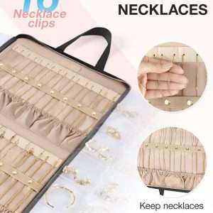 BAGSMART Travel Jewelry Organizer Case Portable Jewelry Roll Bag Tangle-free Necklace Storage Foldable Transparent Pockets for Earrings Rings Bracelet Travel Essentials Black - 3