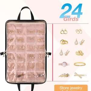 BAGSMART Travel Jewelry Organizer Case Portable Jewelry Roll Bag Tangle-free Necklace Storage Foldable Transparent Pockets for Earrings Rings Bracelet Travel Essentials Black - 4