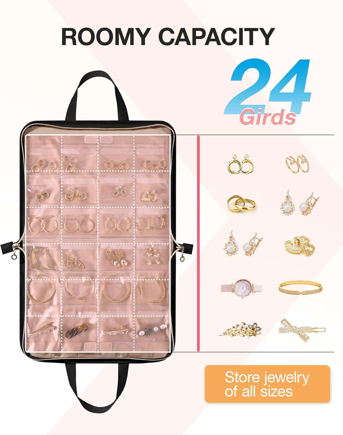 BAGSMART Travel Jewelry Organizer Case Portable Jewelry Roll Bag Tangle-free Necklace Storage Foldable Transparent Pockets for Earrings Rings Bracelet Travel Essentials Black - 4