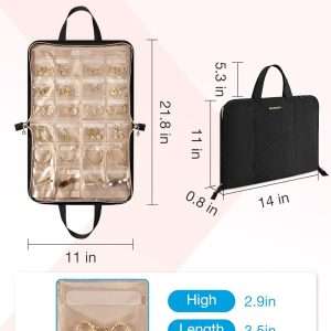 BAGSMART Travel Jewelry Organizer Case Portable Jewelry Roll Bag Tangle-free Necklace Storage Foldable Transparent Pockets for Earrings Rings Bracelet Travel Essentials Black - 5