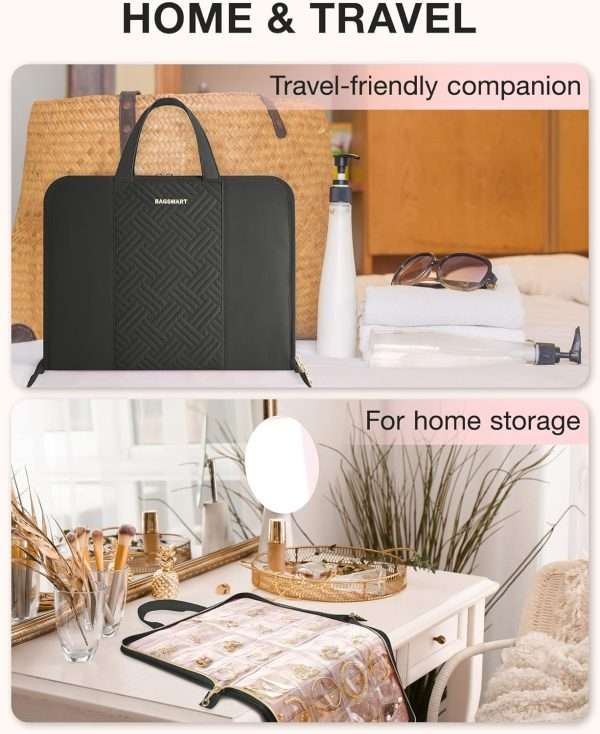 BAGSMART Travel Jewelry Organizer Case Portable Jewelry Roll Bag Tangle-free Necklace Storage Foldable Transparent Pockets for Earrings Rings Bracelet Travel Essentials Black - 6