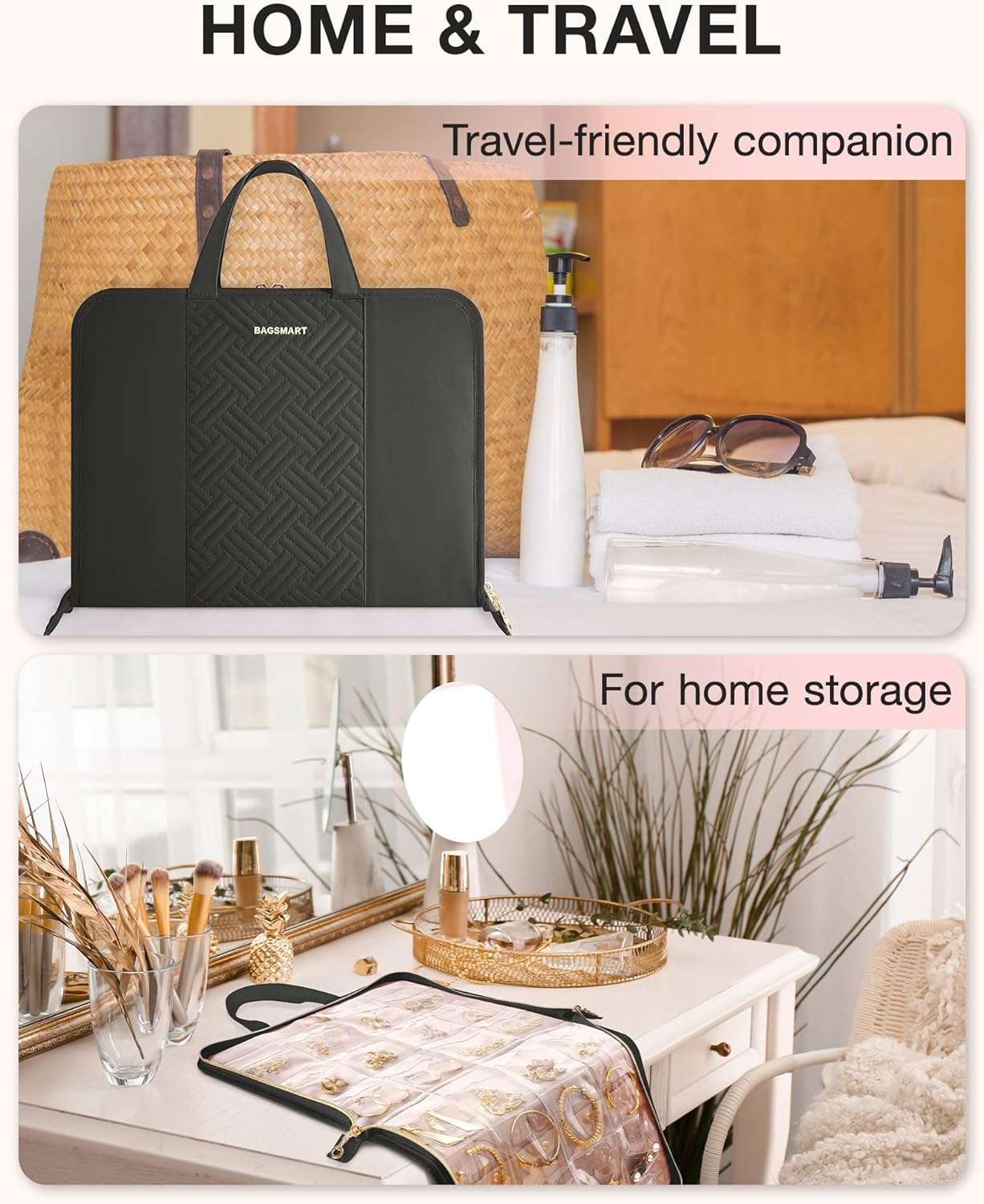 BAGSMART Travel Jewelry Organizer Case Portable Jewelry Roll Bag Tangle-free Necklace Storage Foldable Transparent Pockets for Earrings Rings Bracelet Travel Essentials Black - 6