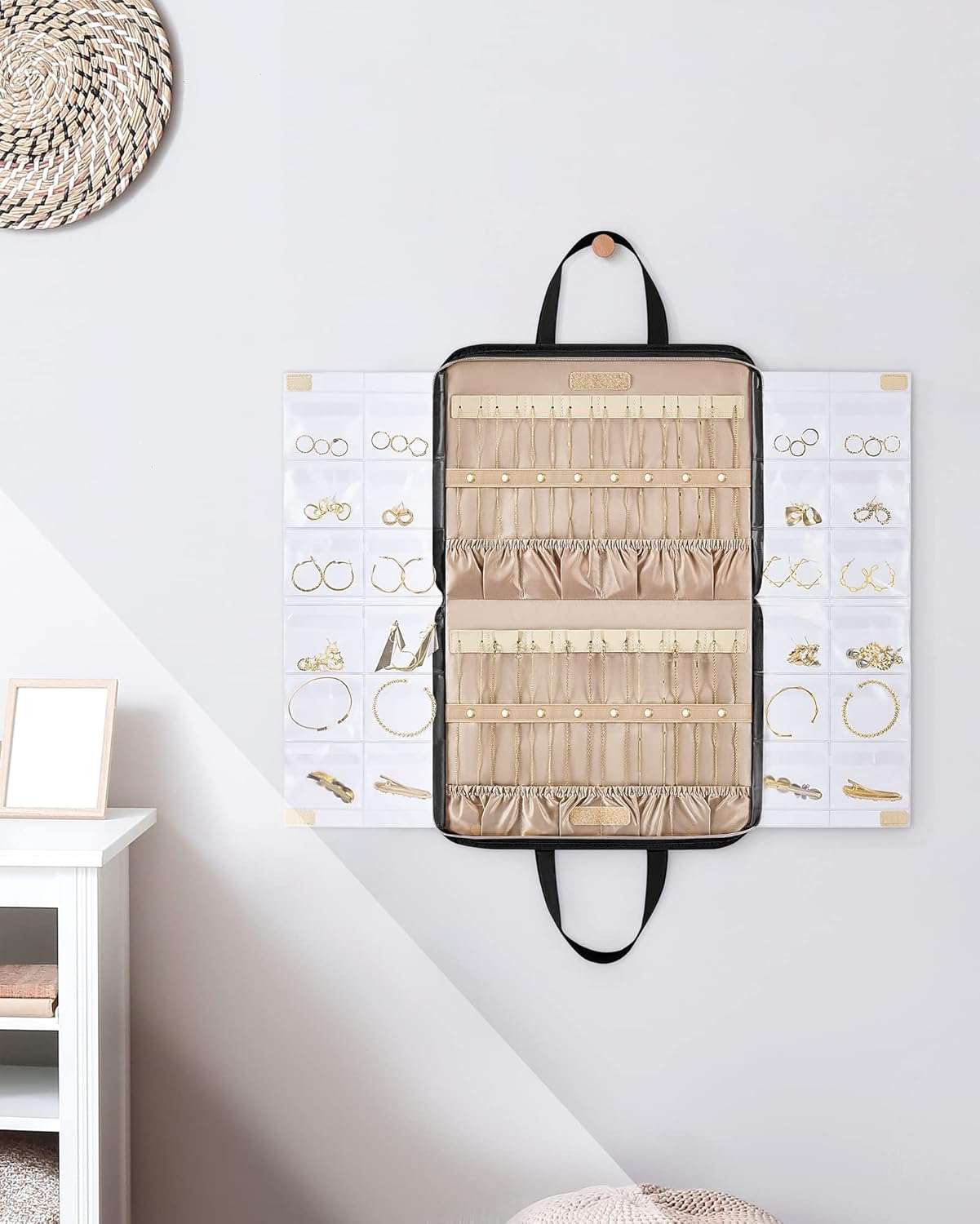 BAGSMART Travel Jewelry Organizer Case Portable Jewelry Roll Bag Tangle-free Necklace Storage Foldable Transparent Pockets for Earrings Rings Bracelet Travel Essentials Black - 7