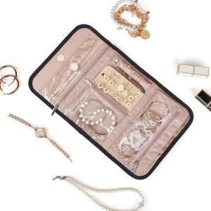 BELALIFE Travel Jewelry Case Organizer, Foldable Storage Roll for Earrings, Necklaces, Rings, Bracelets, Brooches, Black - 2