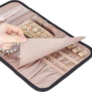 BELALIFE Travel Jewelry Case Organizer, Foldable Storage Roll for Earrings, Necklaces, Rings, Bracelets, Brooches, Black - 6