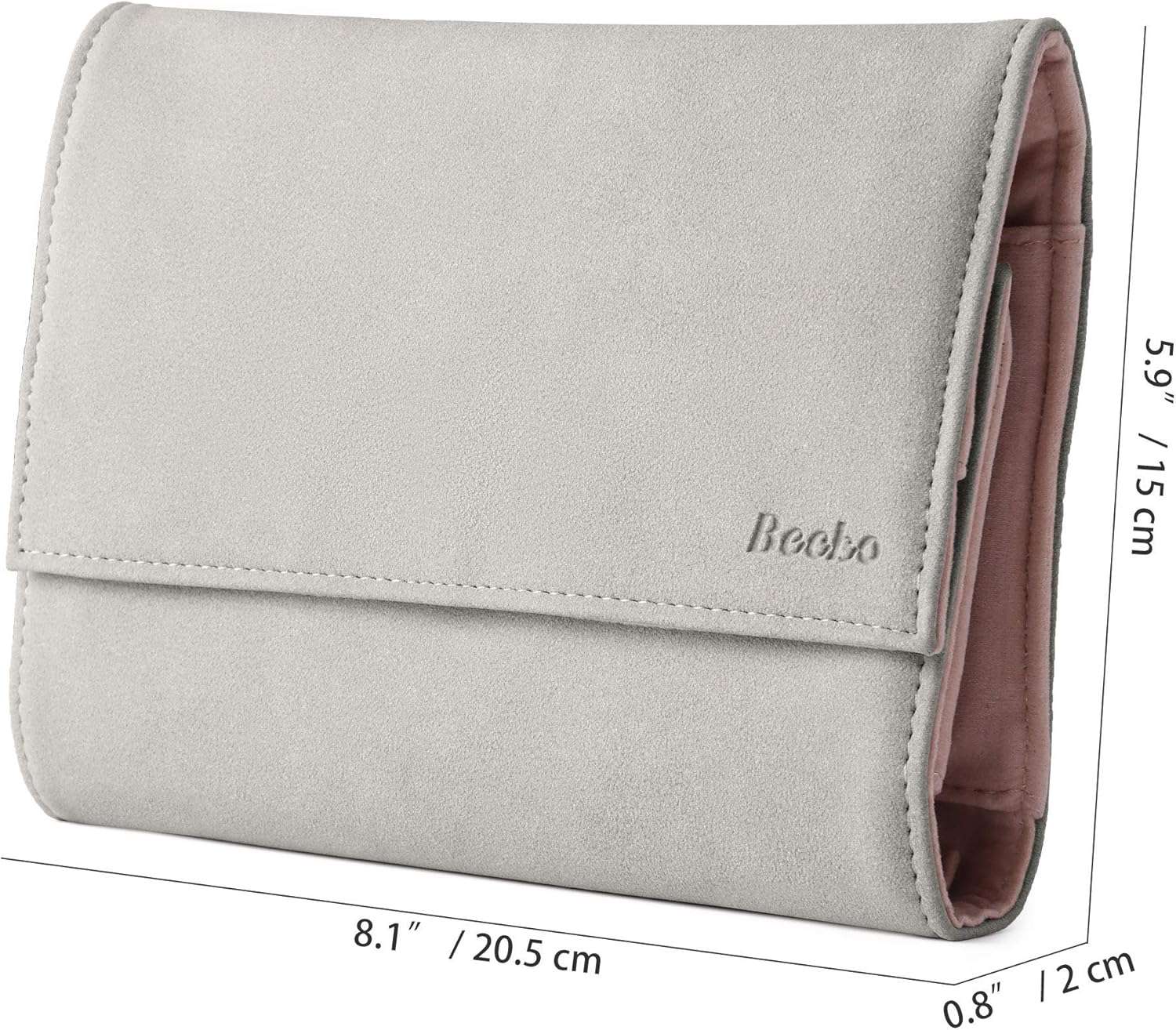 Becko US Jewelry Organizer Roll Travel Jewel Bag case for Multiple Necklaces, Rings, Bracelets, Supple Leather & Suede, Large Capacity Without Crease, Lightweight, Portable & Practical - 2