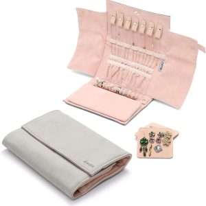 Becko US Jewelry Organizer Roll Travel Jewel Bag case for Multiple Necklaces, Rings, Bracelets, Supple Leather & Suede, Large Capacity Without Crease, Lightweight, Portable & Practical - 5