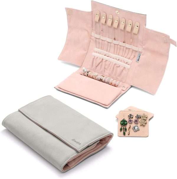 Becko US Jewelry Organizer Roll Travel Jewel Bag case for Multiple Necklaces, Rings, Bracelets, Supple Leather & Suede, Large Capacity Without Crease, Lightweight, Portable & Practical - 5