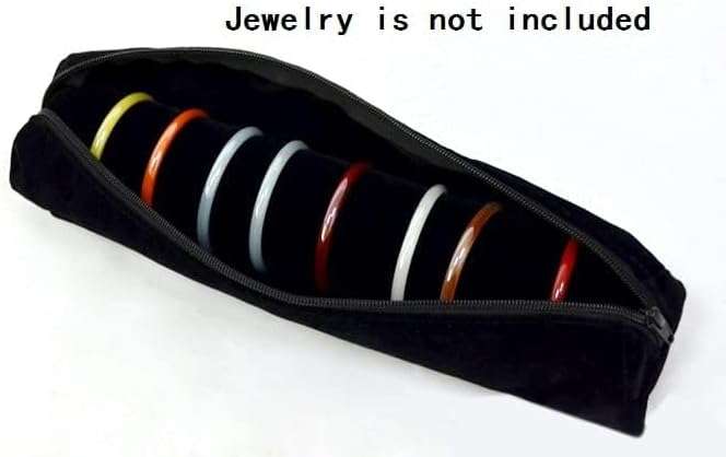Bracelet Bangle Watch Roll Travel Pouch Jewelry Organizer, Black Gray Velvet Portable Zipper Pouch with Removable Roll Insert for Standard Size - 3